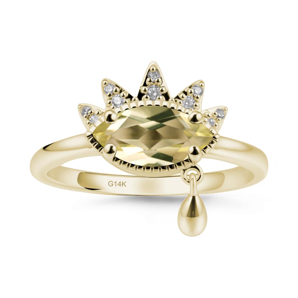 Marquise Lemon Quartz Evil Eye Ring - LUO Jewelry #metal_14k yellow gold