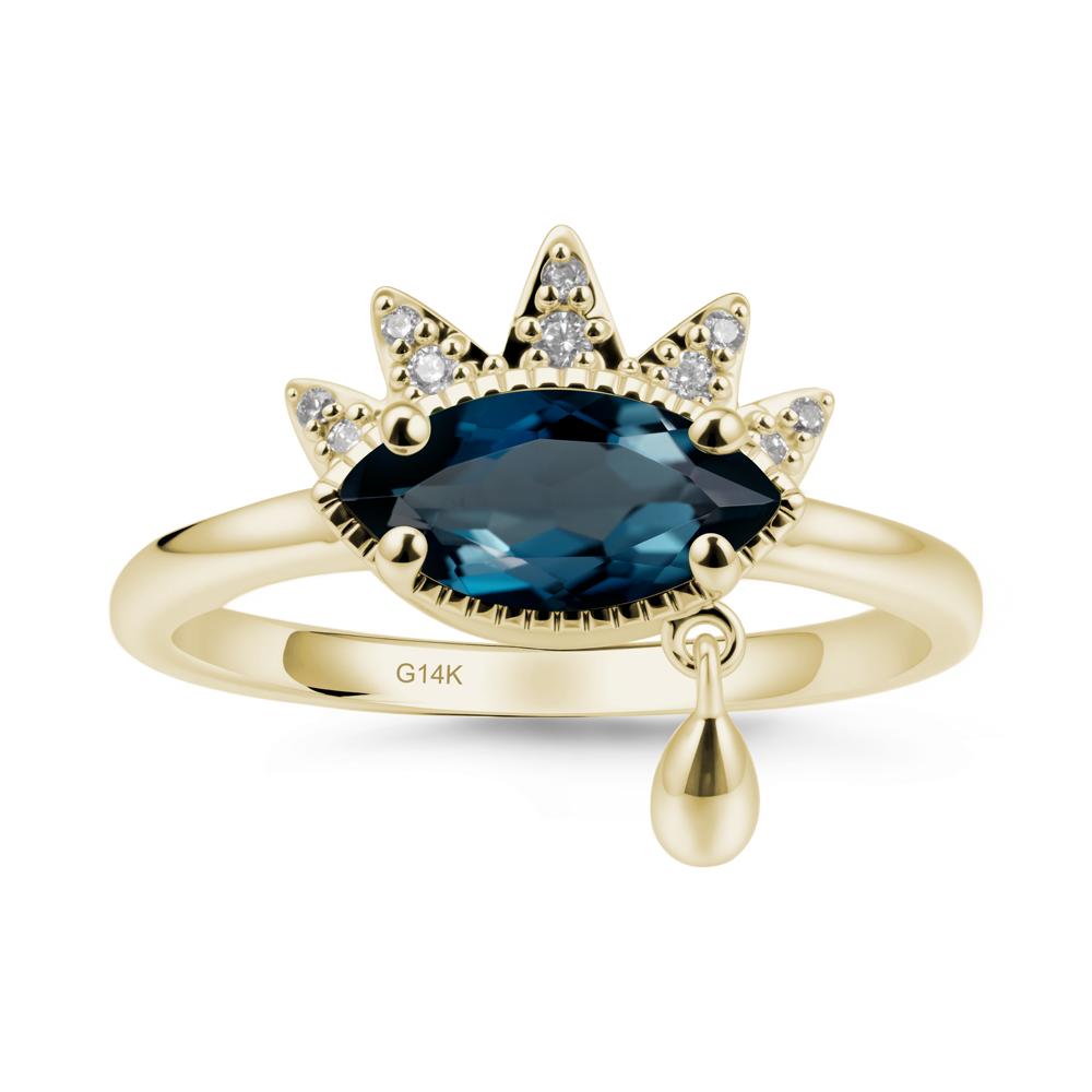 Evil Eye Marquise Cut London Blue Topaz Ring - LUO Jewelry #metal_14k yellow gold