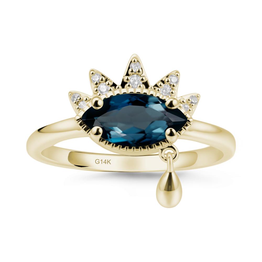 Evil Eye Marquise Cut London Blue Topaz Ring - LUO Jewelry #metal_14k yellow gold
