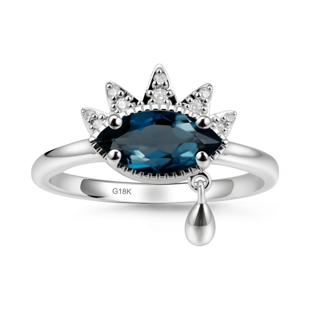 Evil Eye Marquise Cut London Blue Topaz Ring - LUO Jewelry #metal_18k white gold