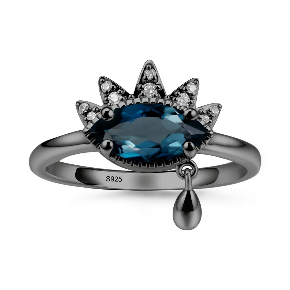 Evil Eye Marquise Cut London Blue Topaz Ring - LUO Jewelry #metal_black finish sterling silver