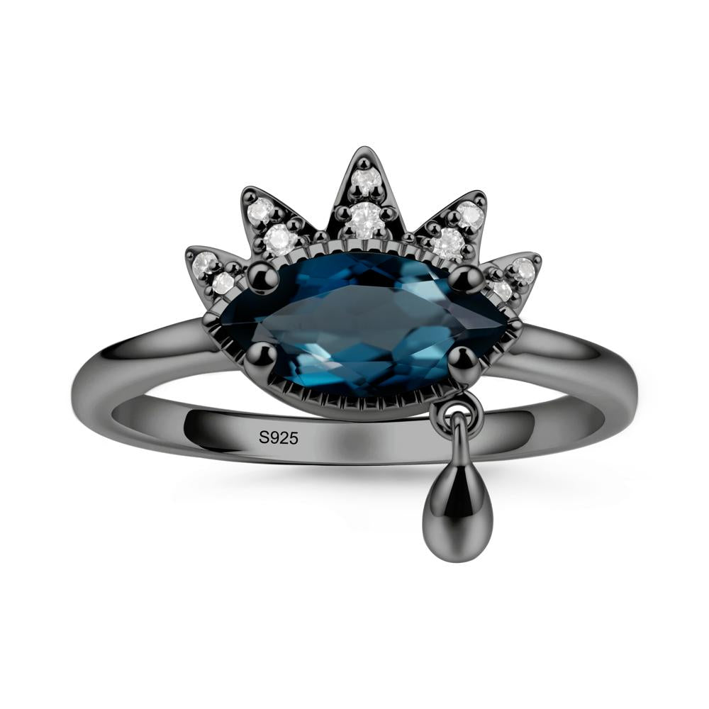 Evil Eye Marquise Cut London Blue Topaz Ring - LUO Jewelry #metal_black finish sterling silver
