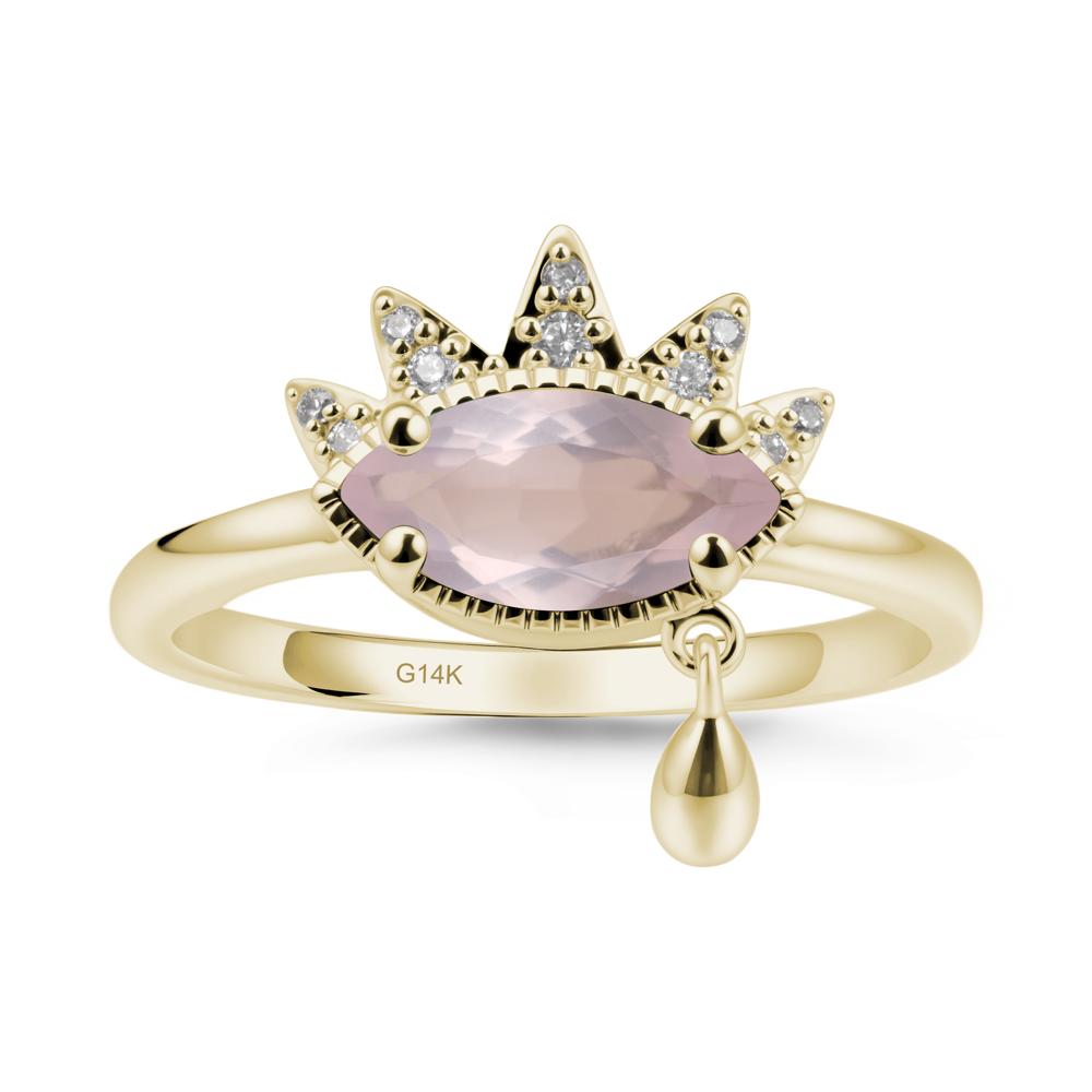 Evil Eye Marquise Cut Rose Quartz Ring - LUO Jewelry #metal_14k yellow gold