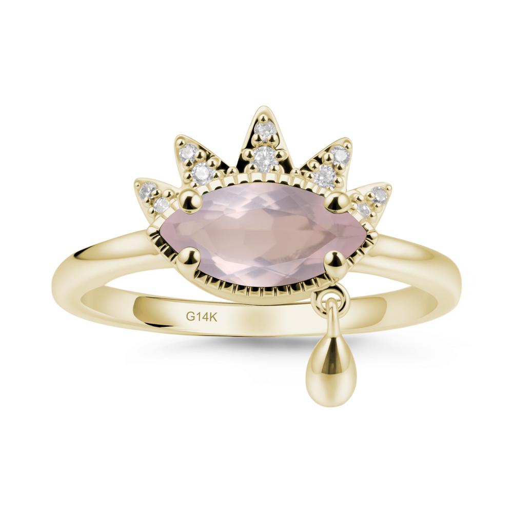 Evil Eye Marquise Cut Rose Quartz Ring - LUO Jewelry #metal_14k yellow gold