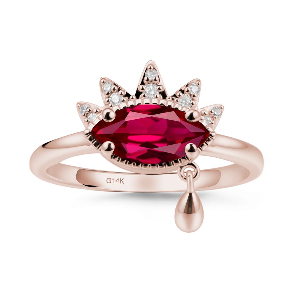 Marquise Ruby Evil Eye Ring - LUO Jewelry #metal_14k rose gold