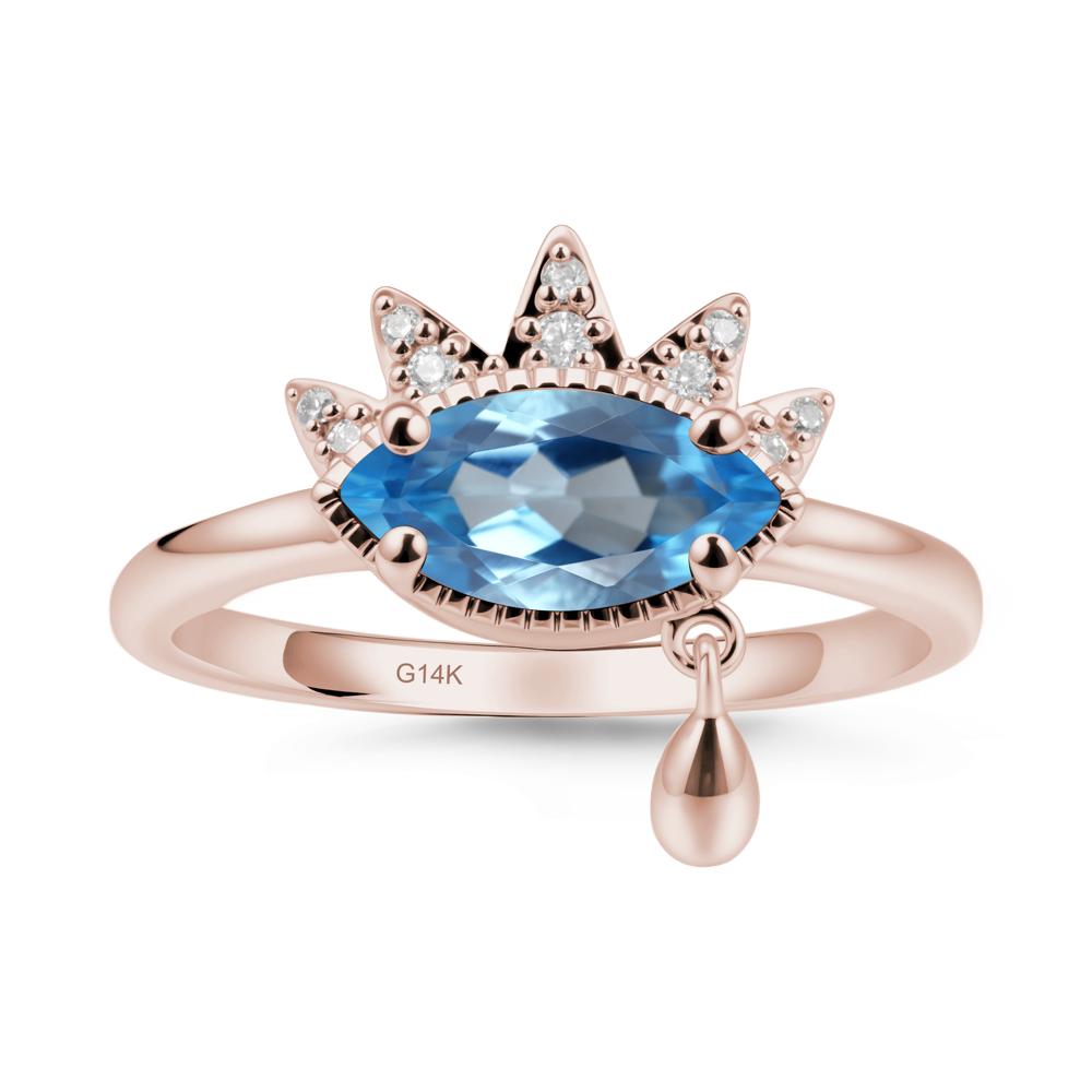 Marquise Swiss Blue Topaz Evil Eye Ring - LUO Jewelry #metal_14k rose gold