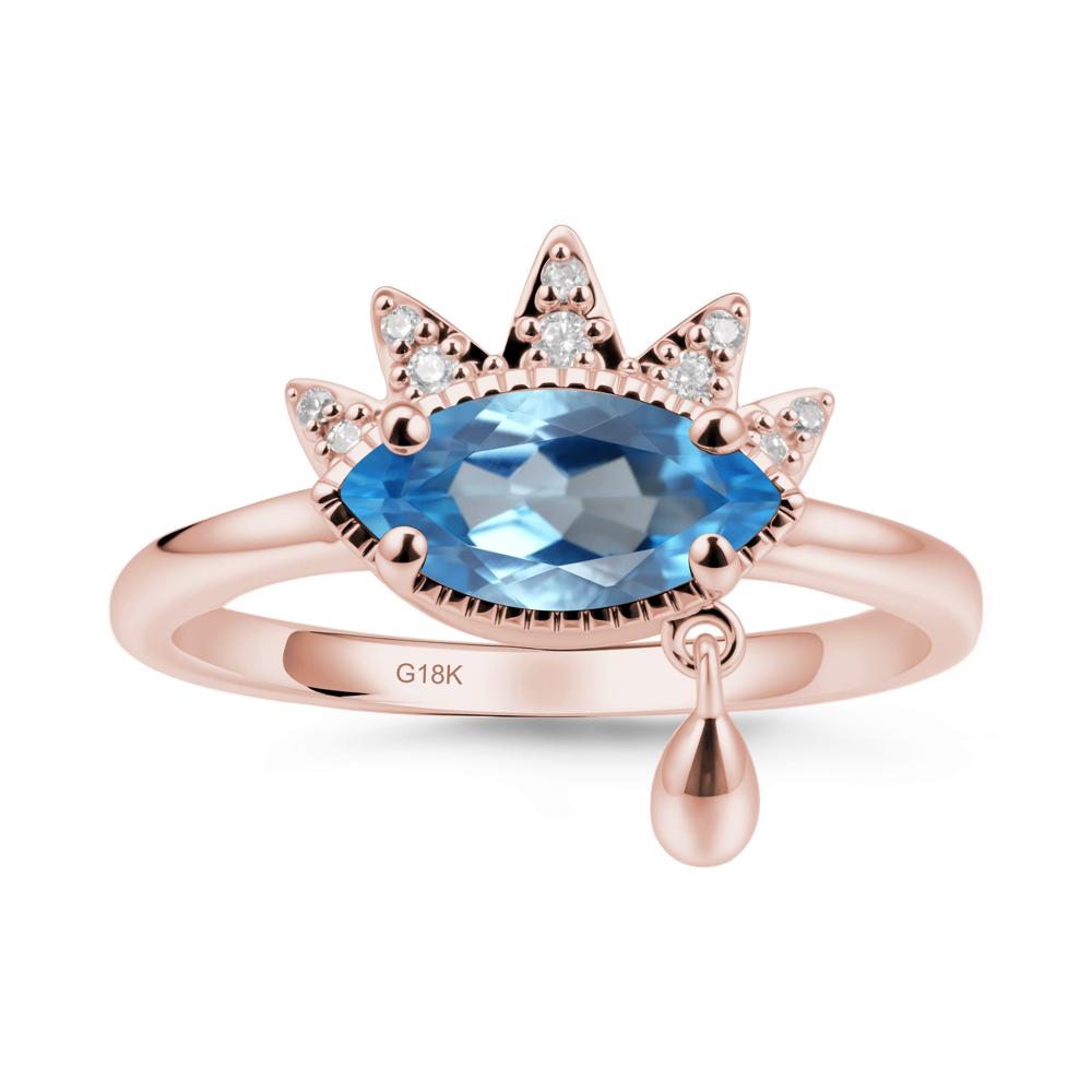 Marquise Swiss Blue Topaz Evil Eye Ring - LUO Jewelry #metal_18k rose gold
