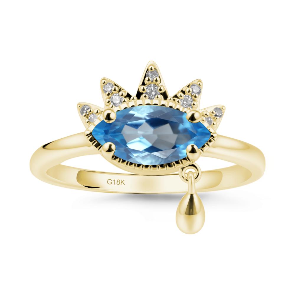 Marquise Swiss Blue Topaz Evil Eye Ring - LUO Jewelry #metal_18k yellow gold