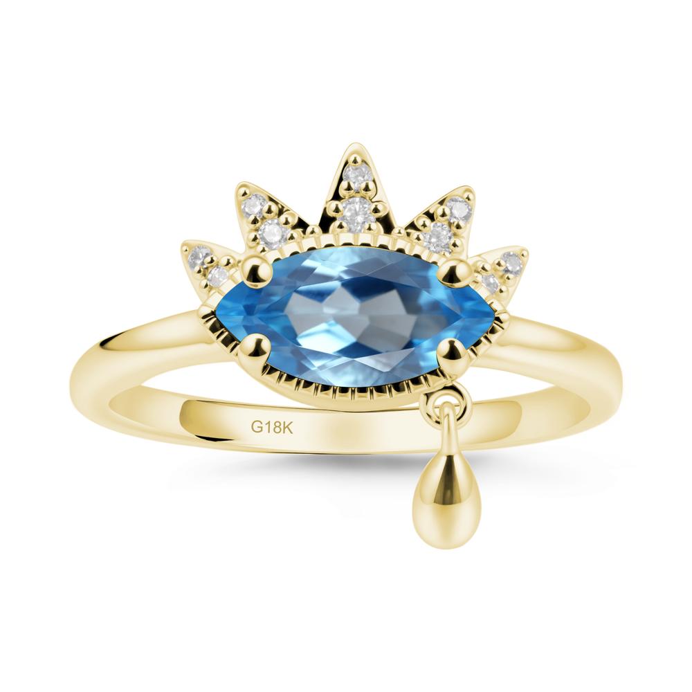 Marquise Swiss Blue Topaz Evil Eye Ring - LUO Jewelry #metal_18k yellow gold