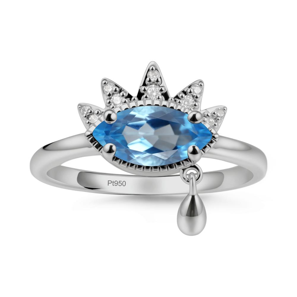 Marquise Swiss Blue Topaz Evil Eye Ring - LUO Jewelry #metal_platinum