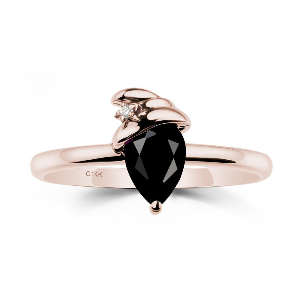 Pear Black Spinel Hat Ring - LUO Jewelry #metal_14k rose gold