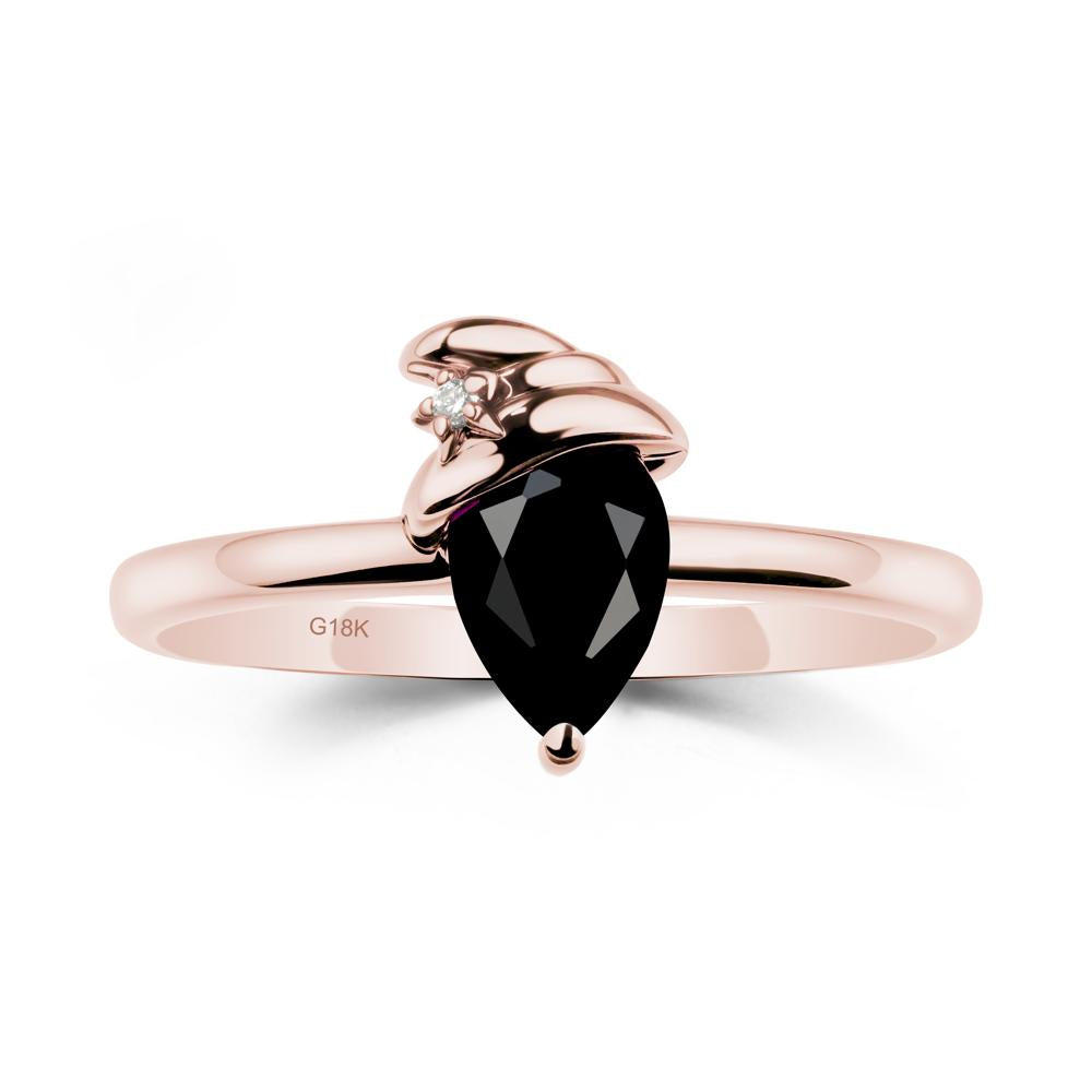 Pear Black Spinel Hat Ring - LUO Jewelry #metal_18k rose gold