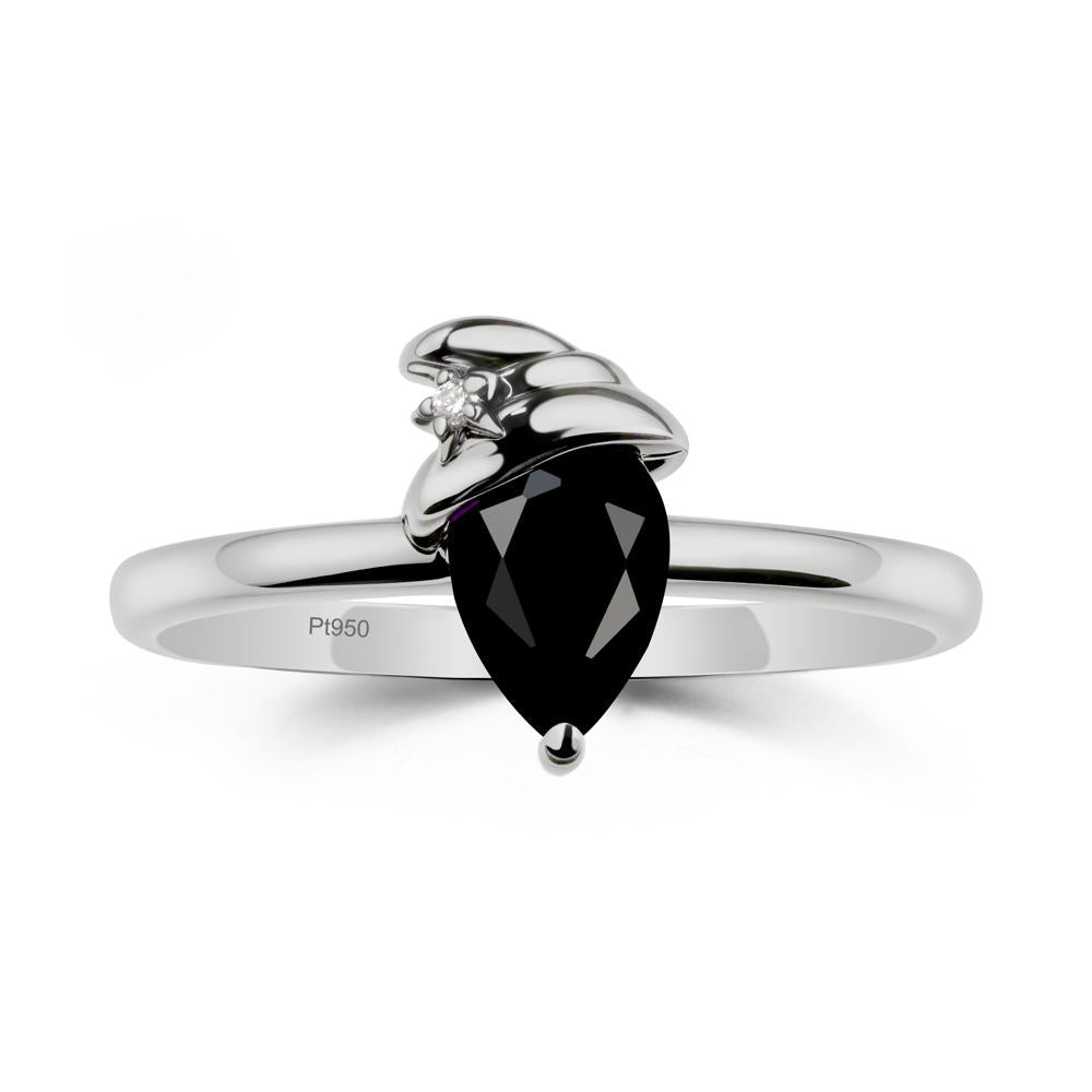 Pear Black Spinel Hat Ring - LUO Jewelry #metal_platinum