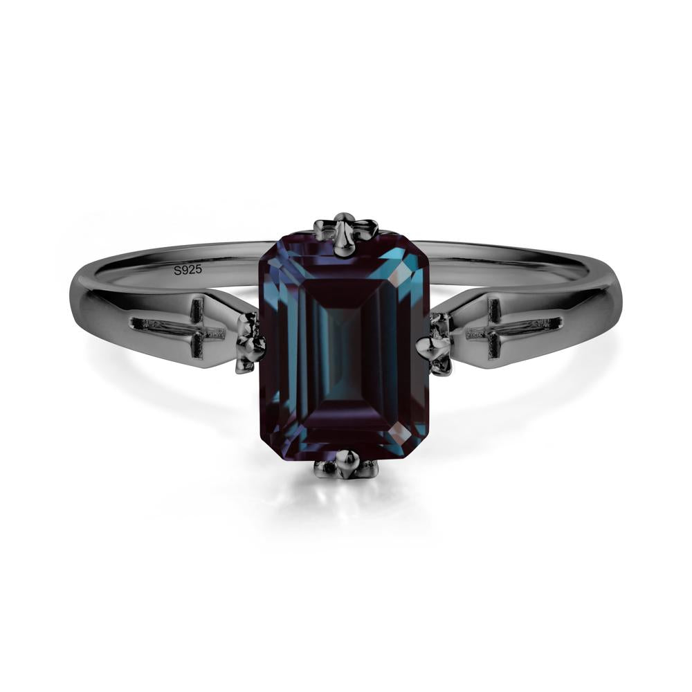 Solitaire Alexandrite Gothic Cross Ring - LUO Jewelry #metal_black finish sterling silver