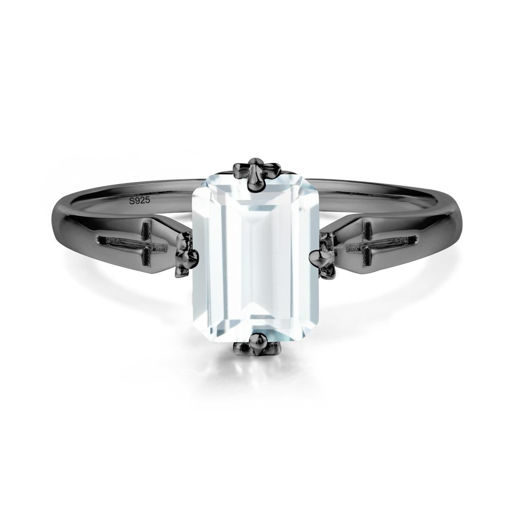 Simple Gothic Cross Aquamarine Ring - LUO Jewelry #metal_black finish sterling silver