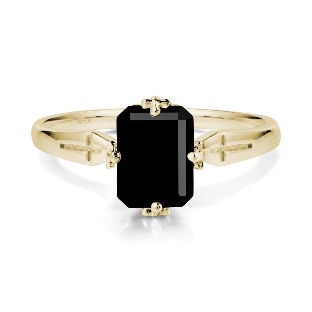 Solitaire Black Spinel Gothic Cross Ring - LUO Jewelry #metal_14k yellow gold