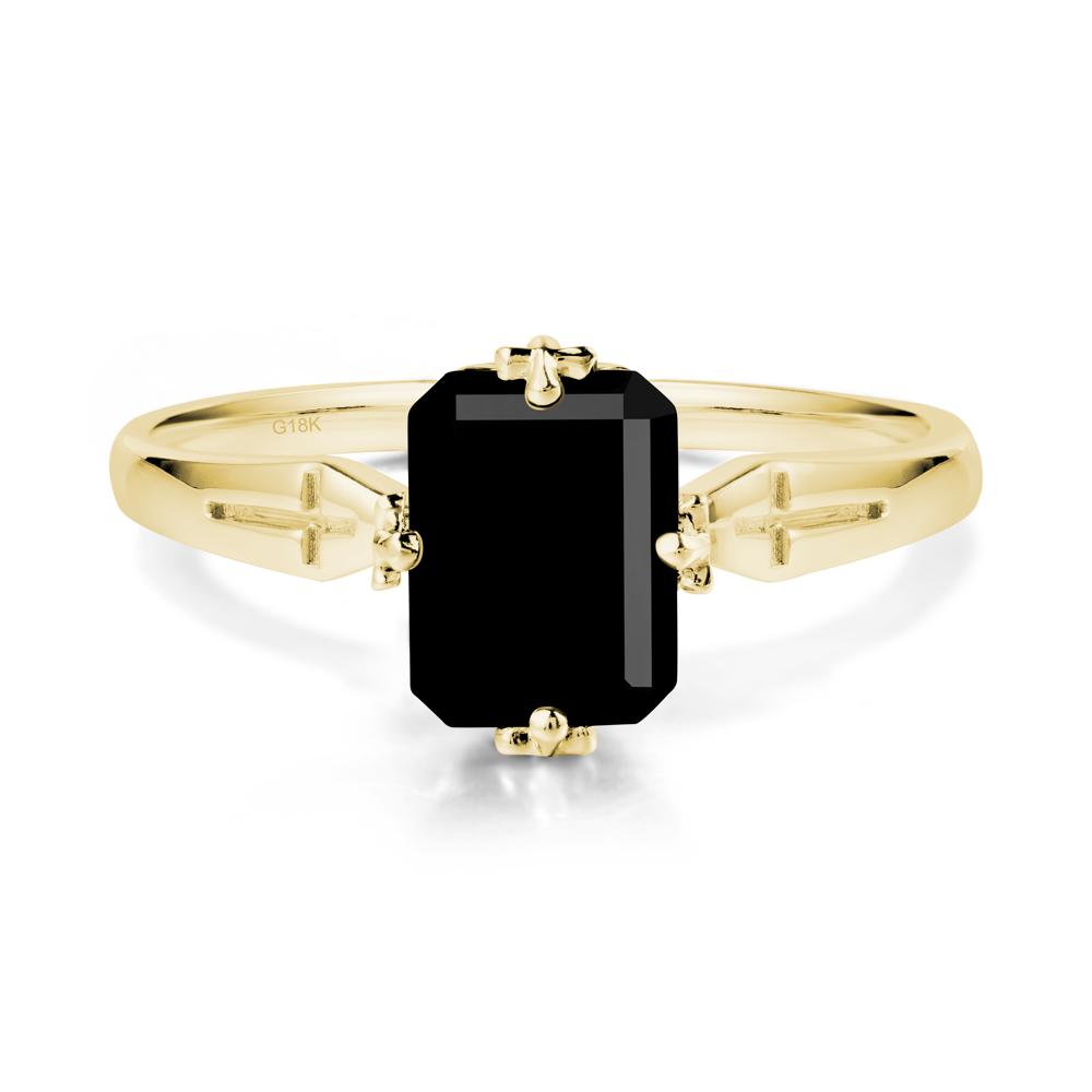 Solitaire Black Spinel Gothic Cross Ring - LUO Jewelry #metal_18k yellow gold