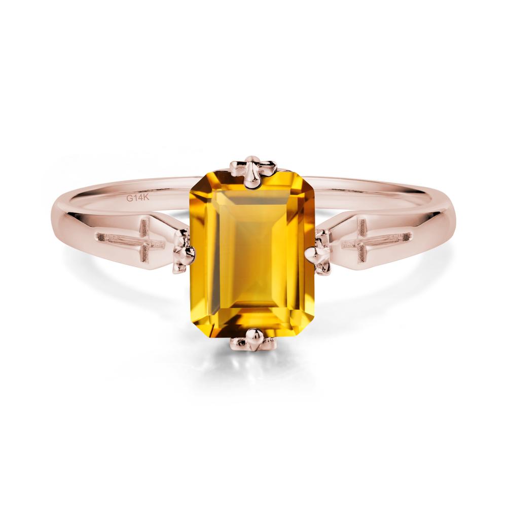 Halloween Emerlald Cut Citrine Ring - LUO Jewelry #metal_14k rose gold