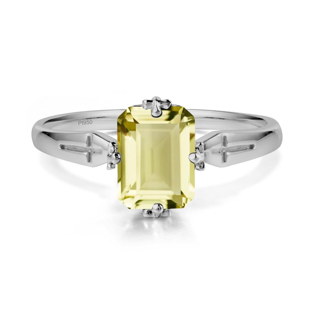 Halloween Emerlald Cut Lemon Quartz Ring - LUO Jewelry #metal_platinum