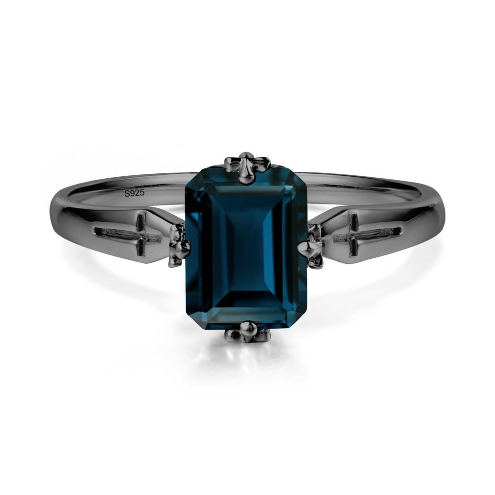 Simple Gothic Cross London Blue Topaz Ring - LUO Jewelry #metal_black finish sterling silver