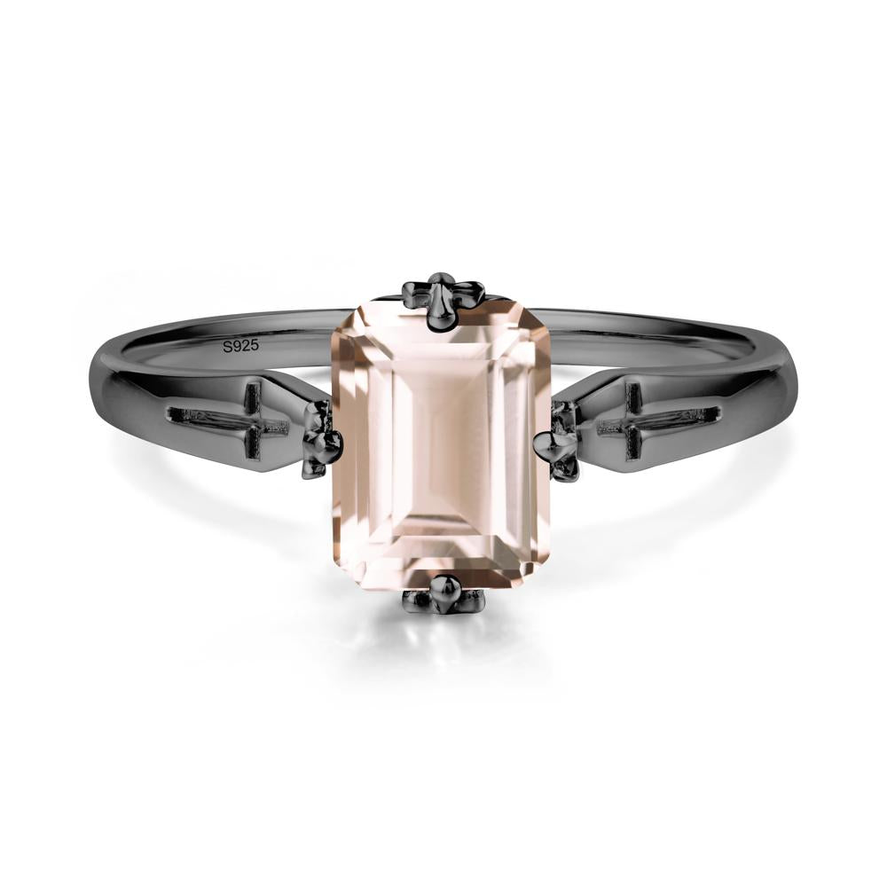 Solitaire Morganite Gothic Cross Ring - LUO Jewelry #metal_black finish sterling silver