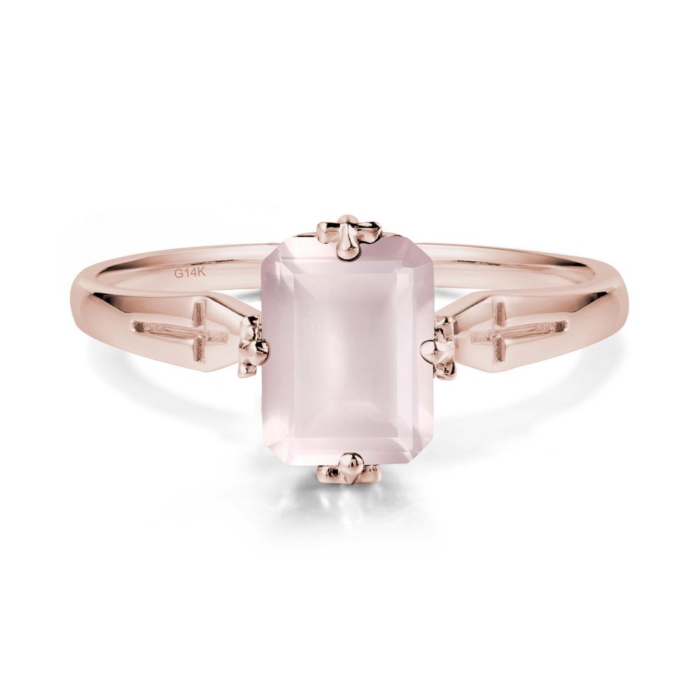 Solitaire Rose Quartz Gothic Cross Ring - LUO Jewelry #metal_14k rose gold