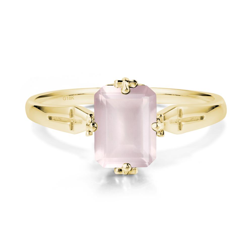 Solitaire Rose Quartz Gothic Cross Ring - LUO Jewelry #metal_18k yellow gold