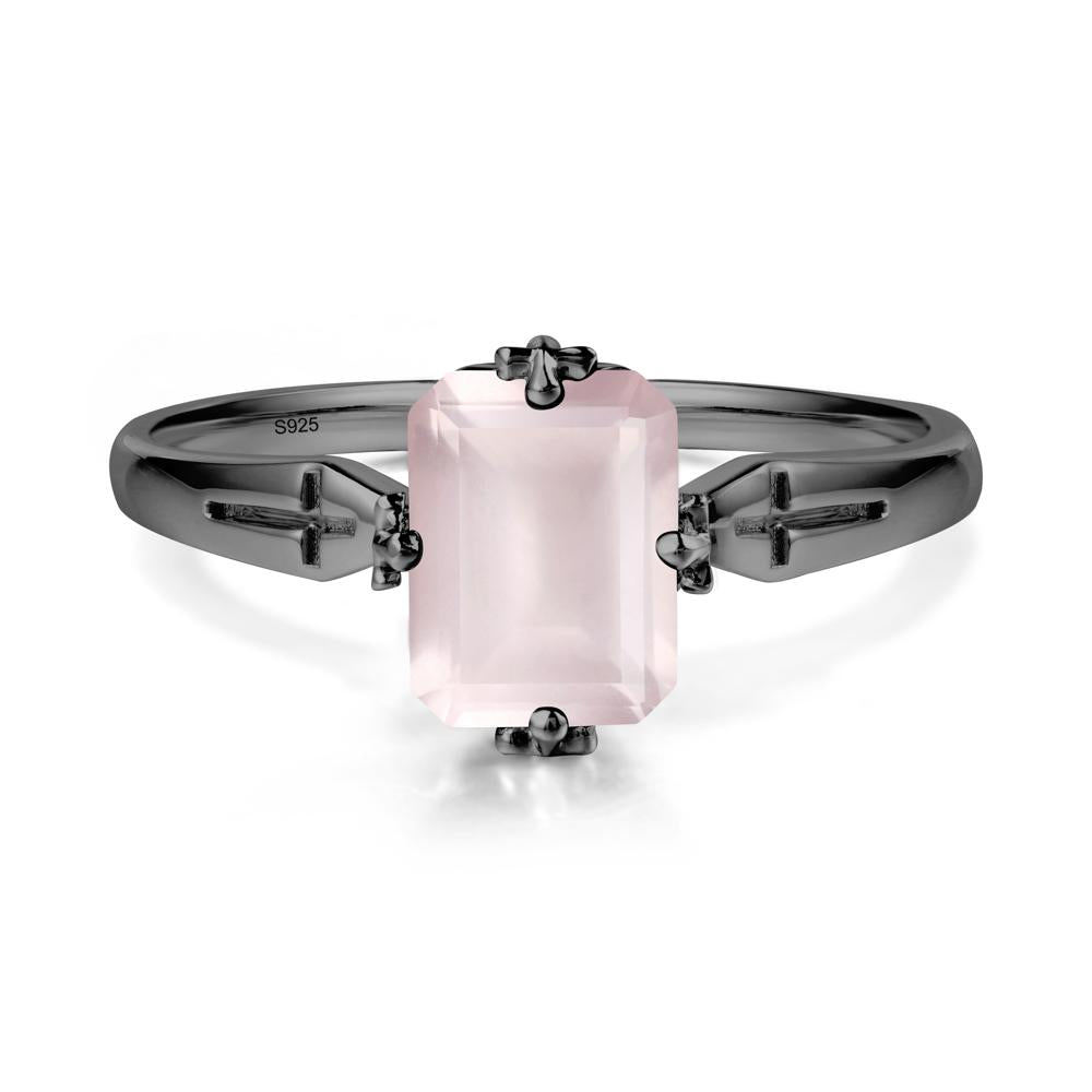 Solitaire Rose Quartz Gothic Cross Ring - LUO Jewelry #metal_black finish sterling silver