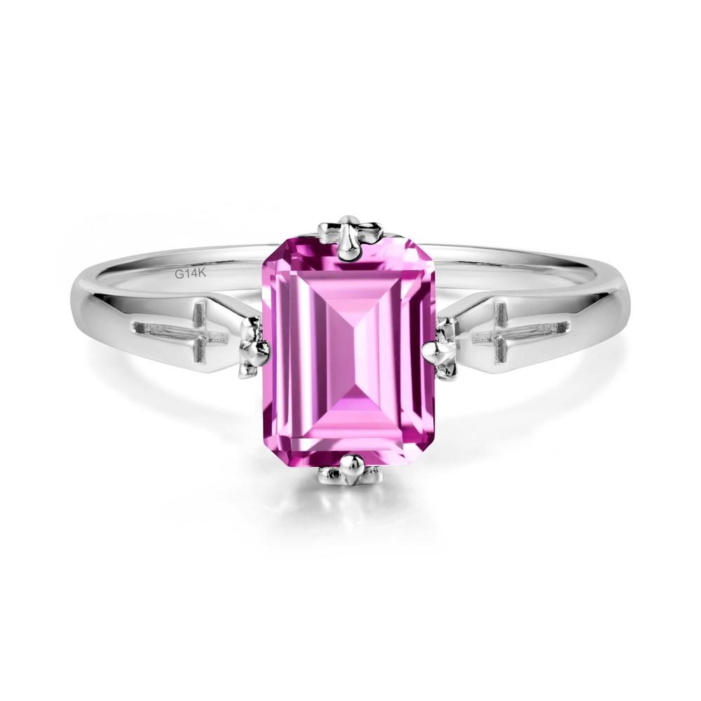 Halloween Emerlald Cut Pink Sapphire Ring - LUO Jewelry #metal_14k white gold