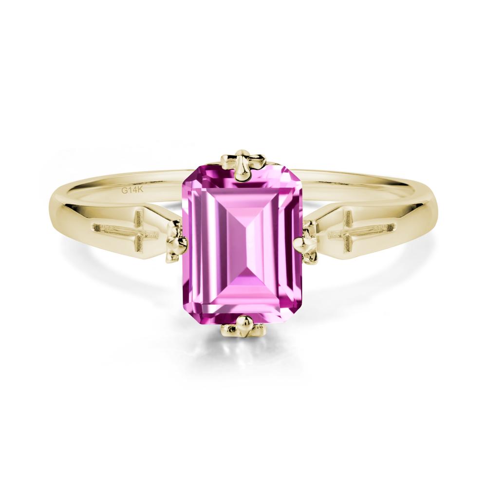 Halloween Emerlald Cut Pink Sapphire Ring - LUO Jewelry #metal_14k yellow gold