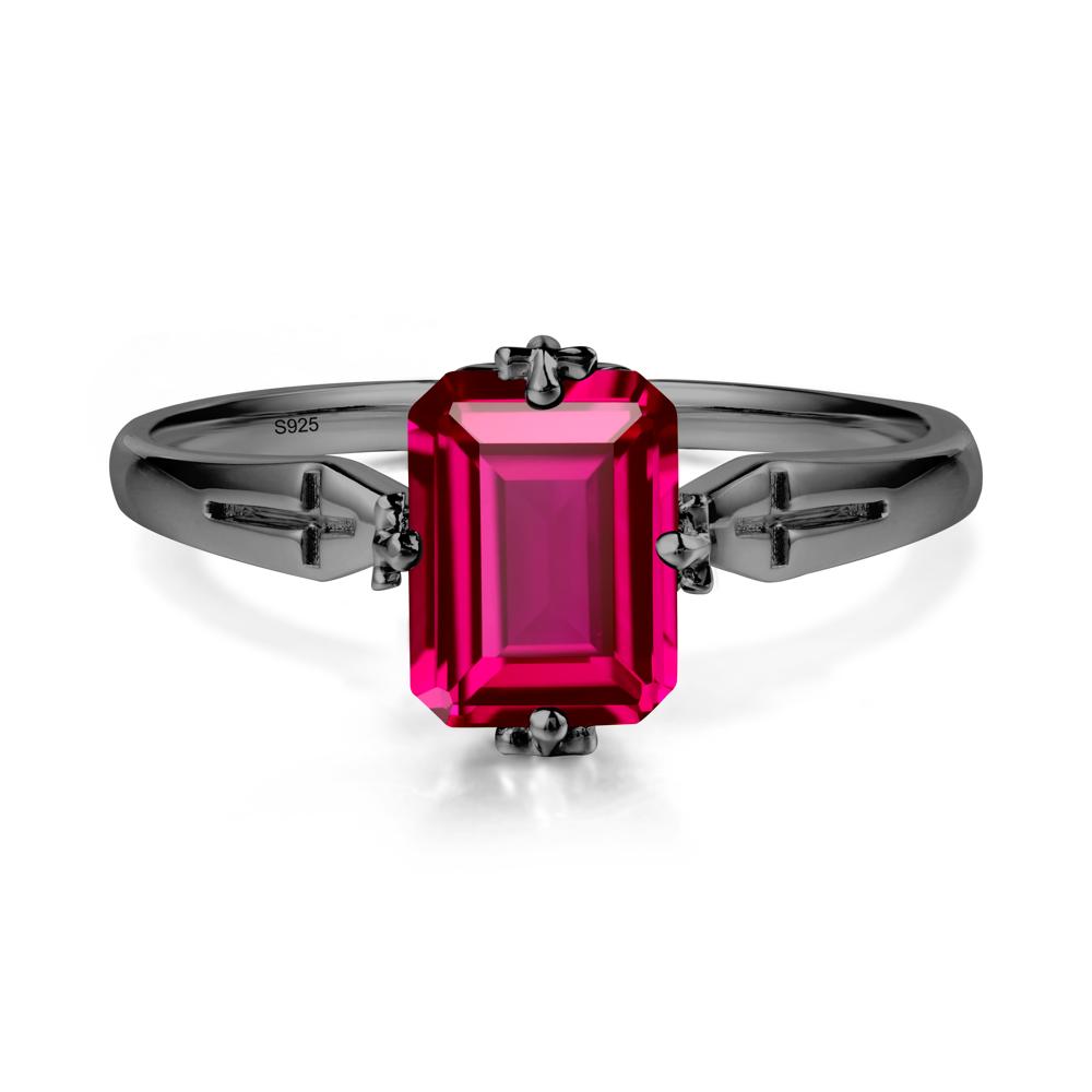 Simple Gothic Cross Ruby Ring - LUO Jewelry #metal_black finish sterling silver
