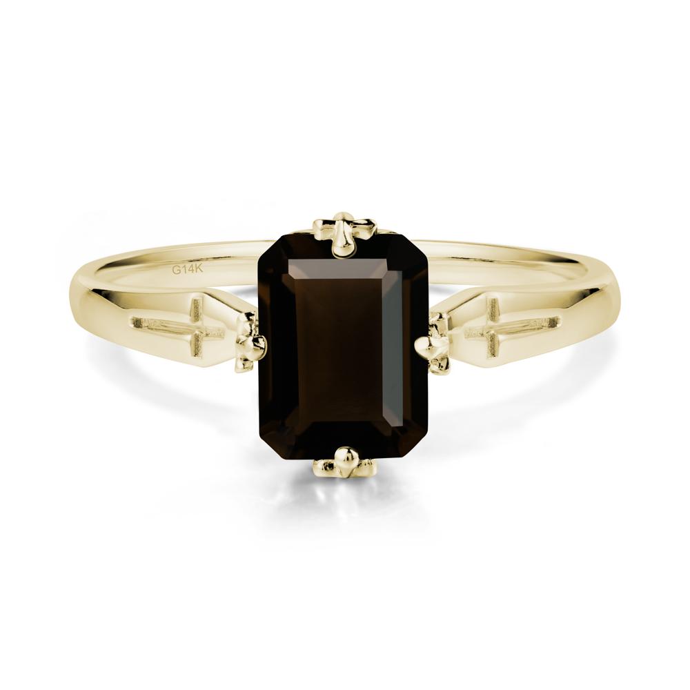Solitaire Smoky Quartz Gothic Cross Ring - LUO Jewelry #metal_14k yellow gold