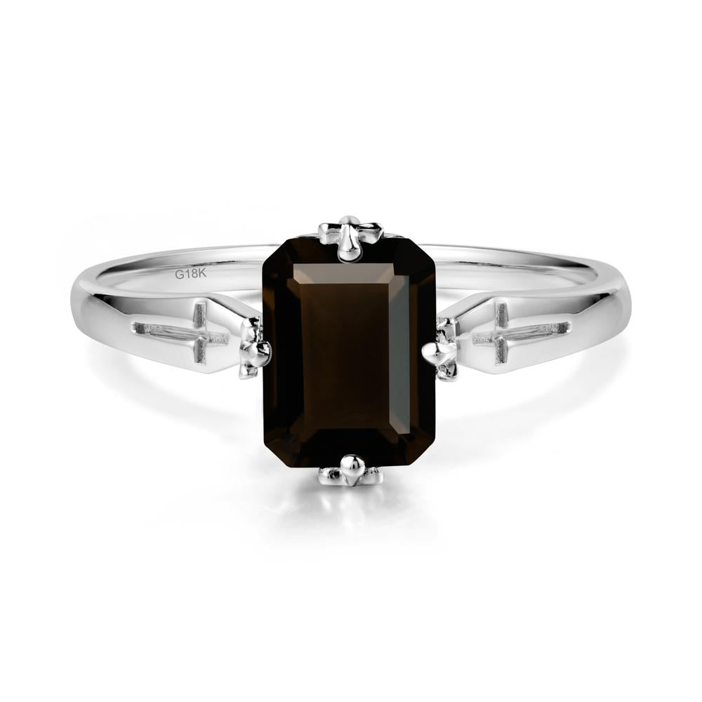 Solitaire Smoky Quartz Gothic Cross Ring - LUO Jewelry #metal_18k white gold