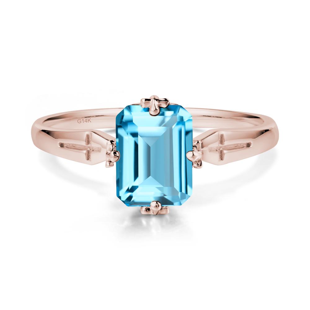 Halloween Emerlald Cut Swiss Blue Topaz Ring - LUO Jewelry #metal_14k rose gold