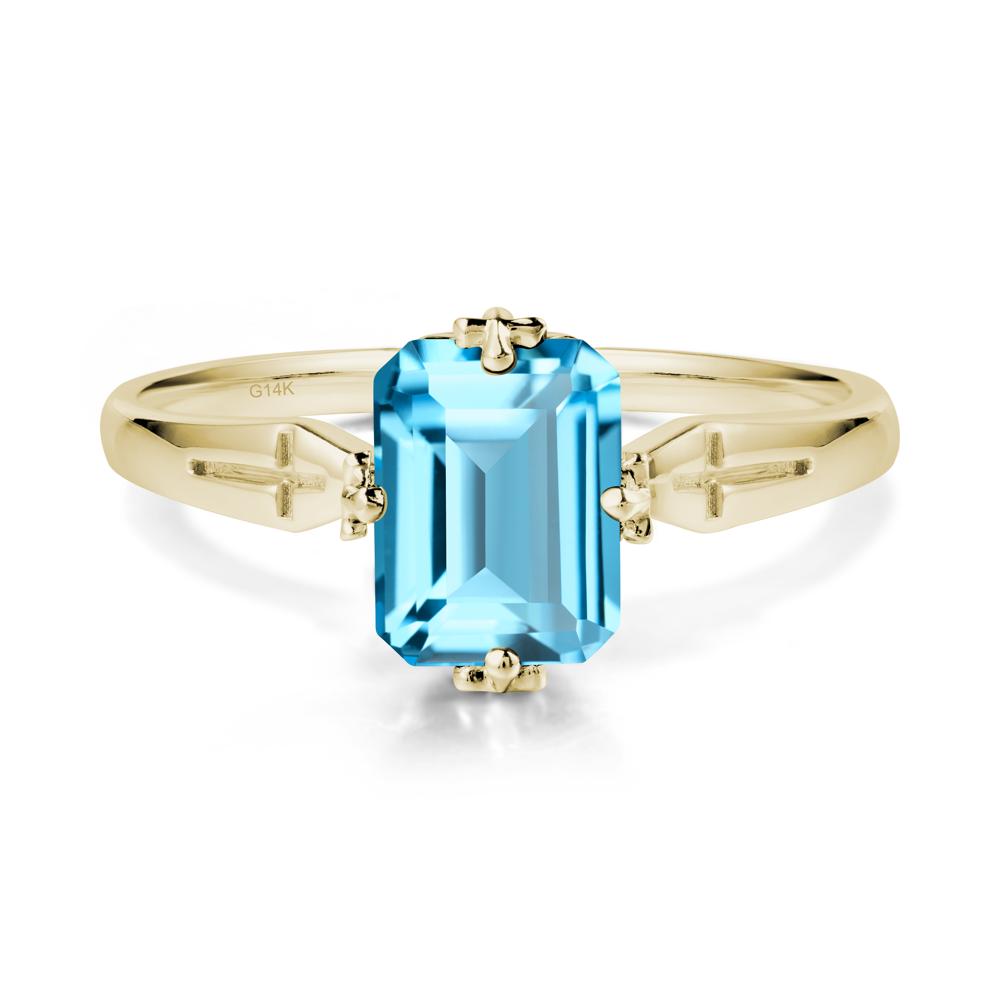 Halloween Emerlald Cut Swiss Blue Topaz Ring - LUO Jewelry #metal_14k yellow gold