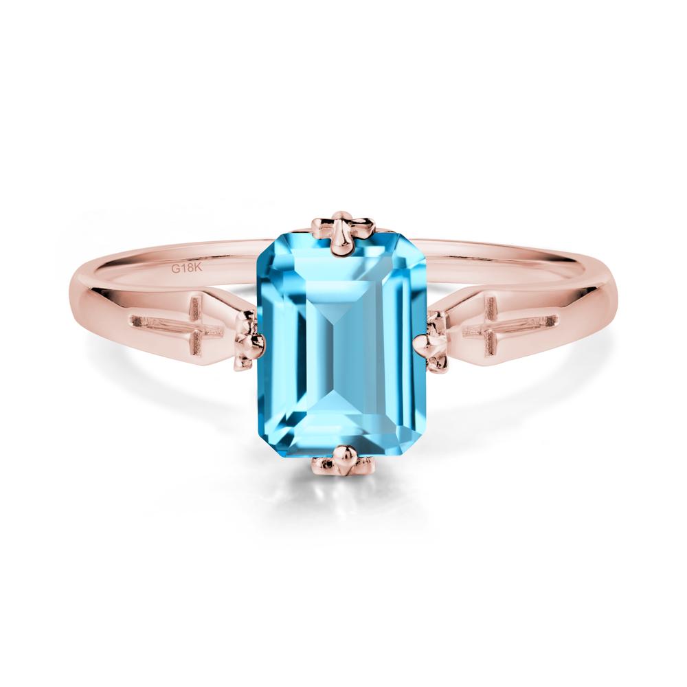 Halloween Emerlald Cut Swiss Blue Topaz Ring - LUO Jewelry #metal_18k rose gold