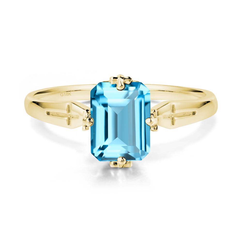 Halloween Emerlald Cut Swiss Blue Topaz Ring - LUO Jewelry #metal_18k yellow gold