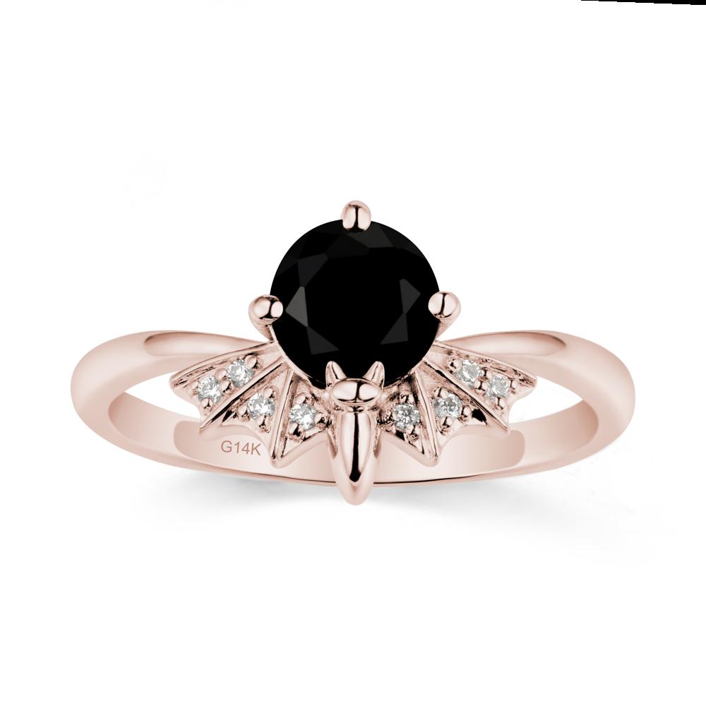 Round Cut Black Spinel Bat Ring - LUO Jewelry #metal_14k rose gold