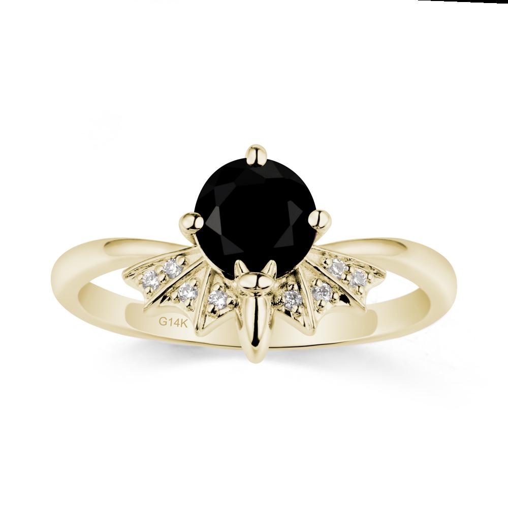 Round Cut Black Spinel Bat Ring - LUO Jewelry #metal_14k yellow gold