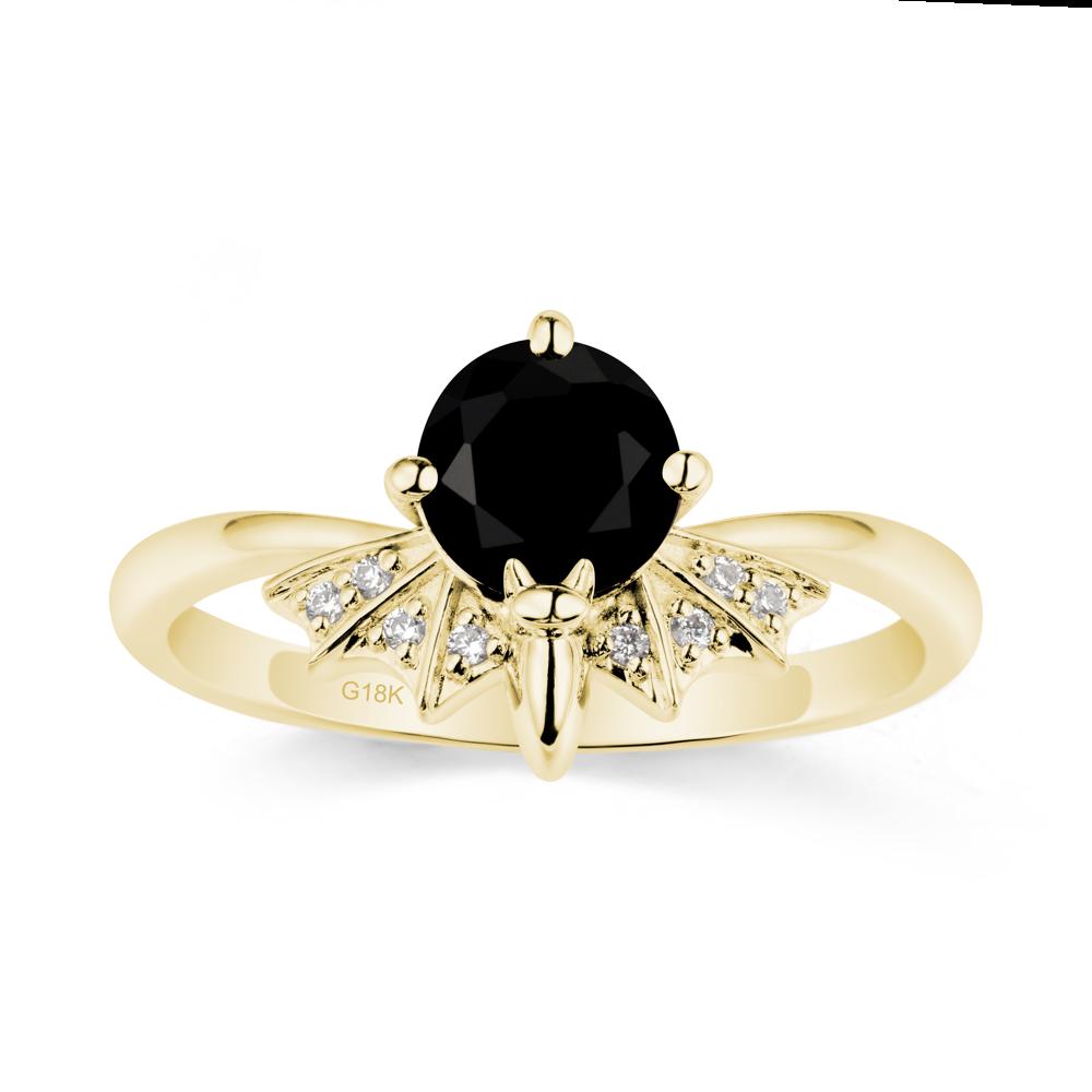Round Cut Black Spinel Bat Ring - LUO Jewelry #metal_18k yellow gold