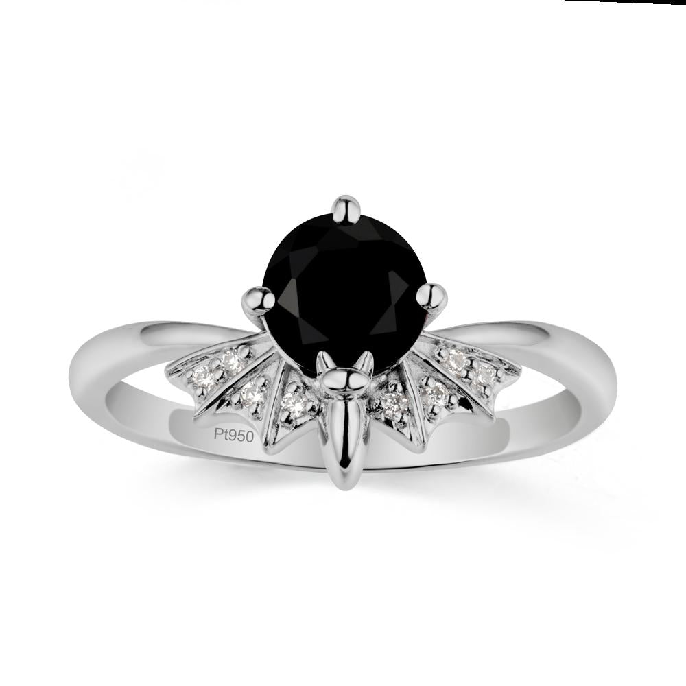 Round Cut Black Spinel Bat Ring - LUO Jewelry #metal_platinum