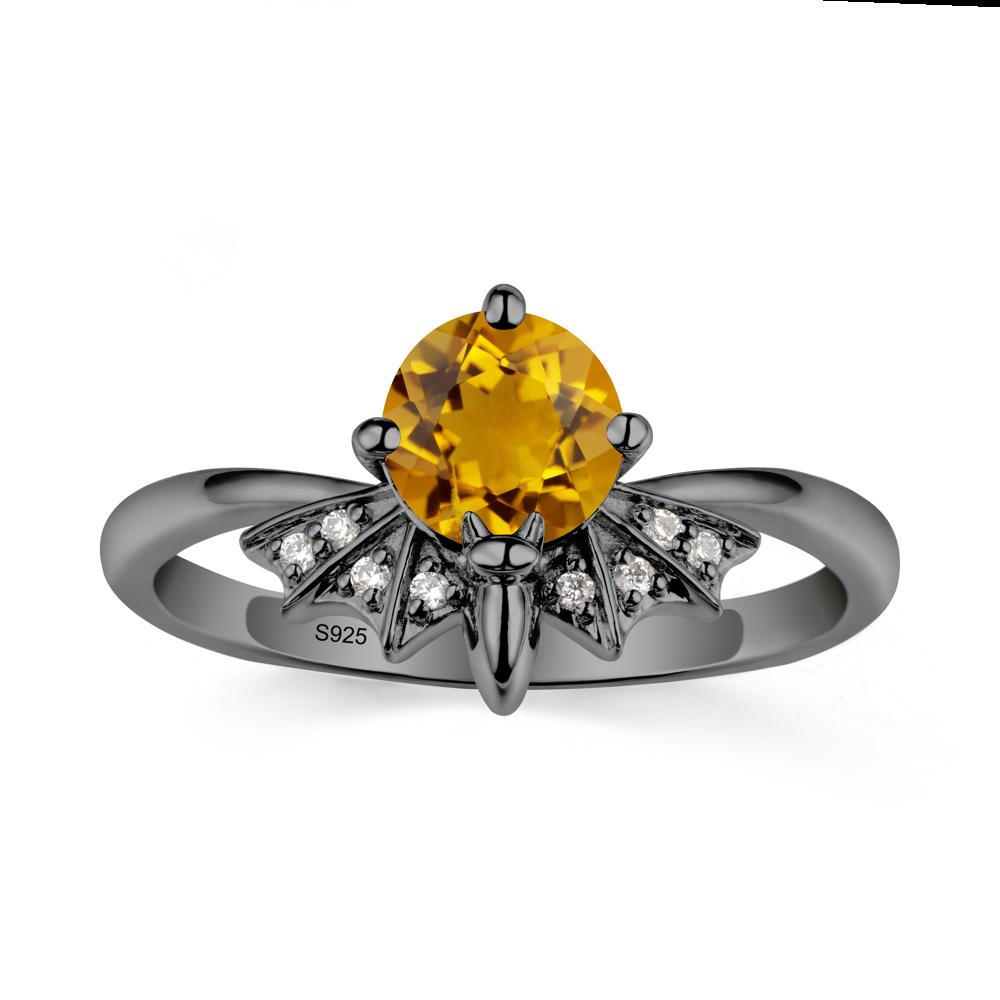 Gothic Bat Citrine Ring - LUO Jewelry #metal_black finish sterling silver