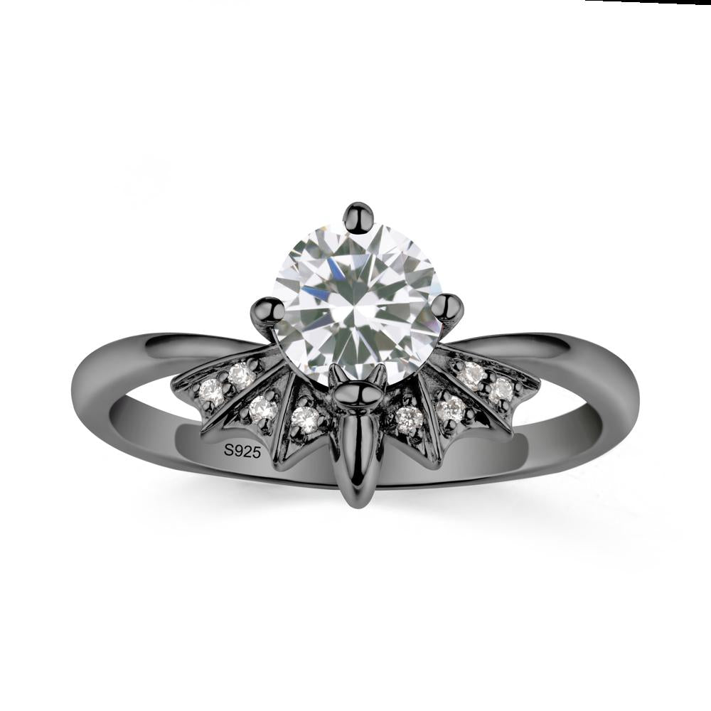 Round Cut Cubic Zirconia Bat Ring - LUO Jewelry #metal_black finish sterling silver
