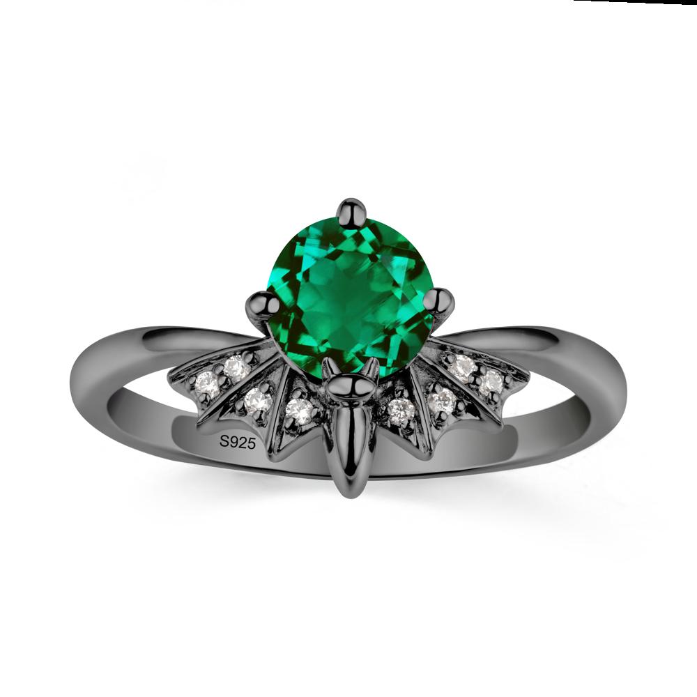 Round Cut Emerald Bat Ring - LUO Jewelry #metal_black finish sterling silver