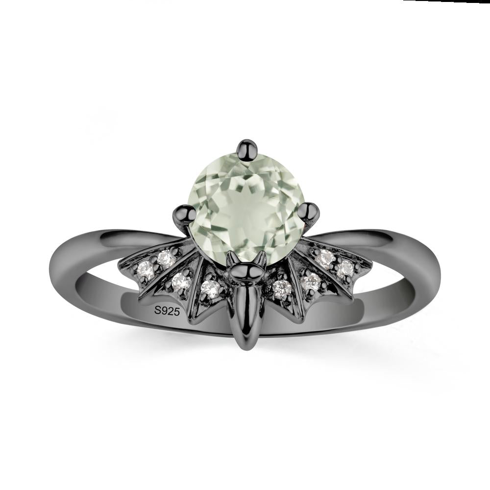 Round Cut Green Amethyst Bat Ring - LUO Jewelry #metal_black finish sterling silver