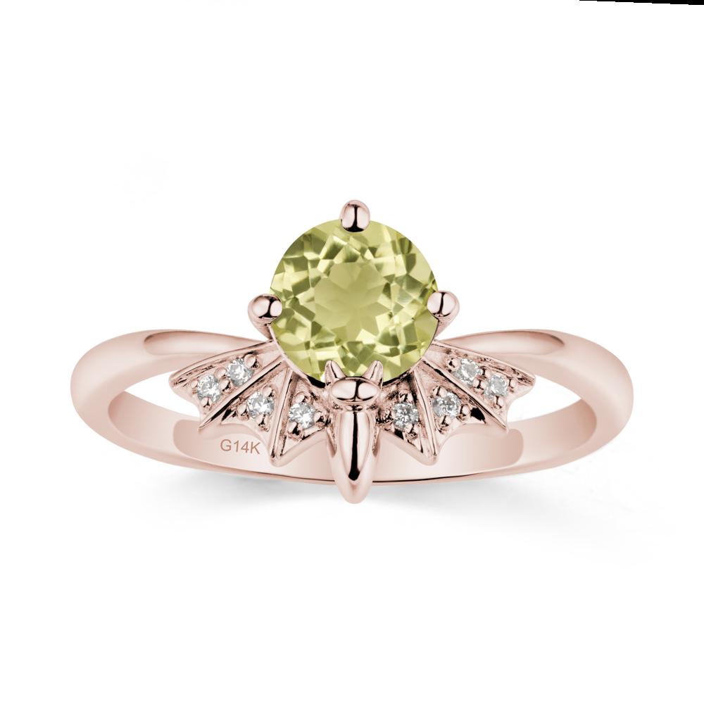 Round Cut Lemon Quartz Bat Ring - LUO Jewelry #metal_14k rose gold