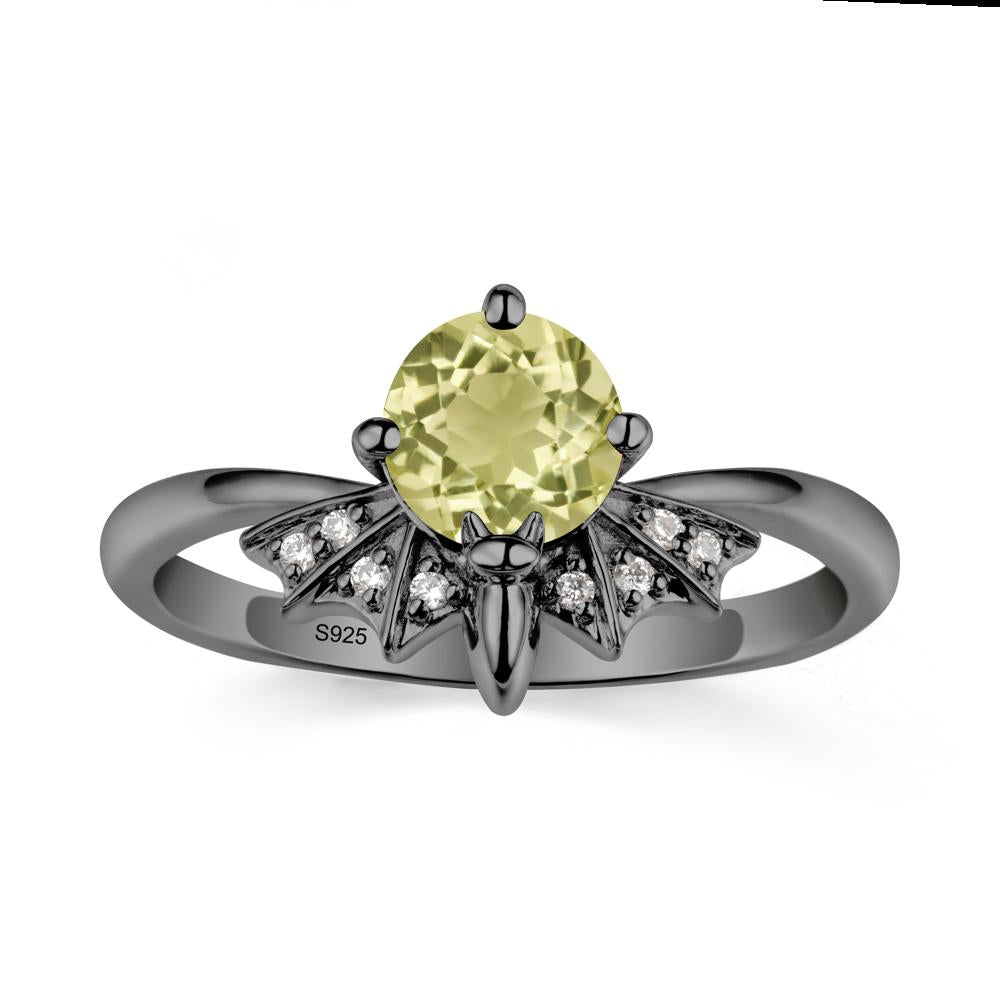 Round Cut Lemon Quartz Bat Ring - LUO Jewelry #metal_black finish sterling silver