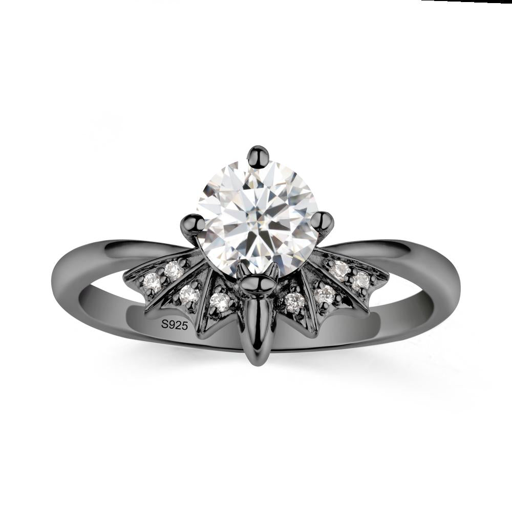 Round Cut Moissanite Bat Ring - LUO Jewelry #metal_black finish sterling silver