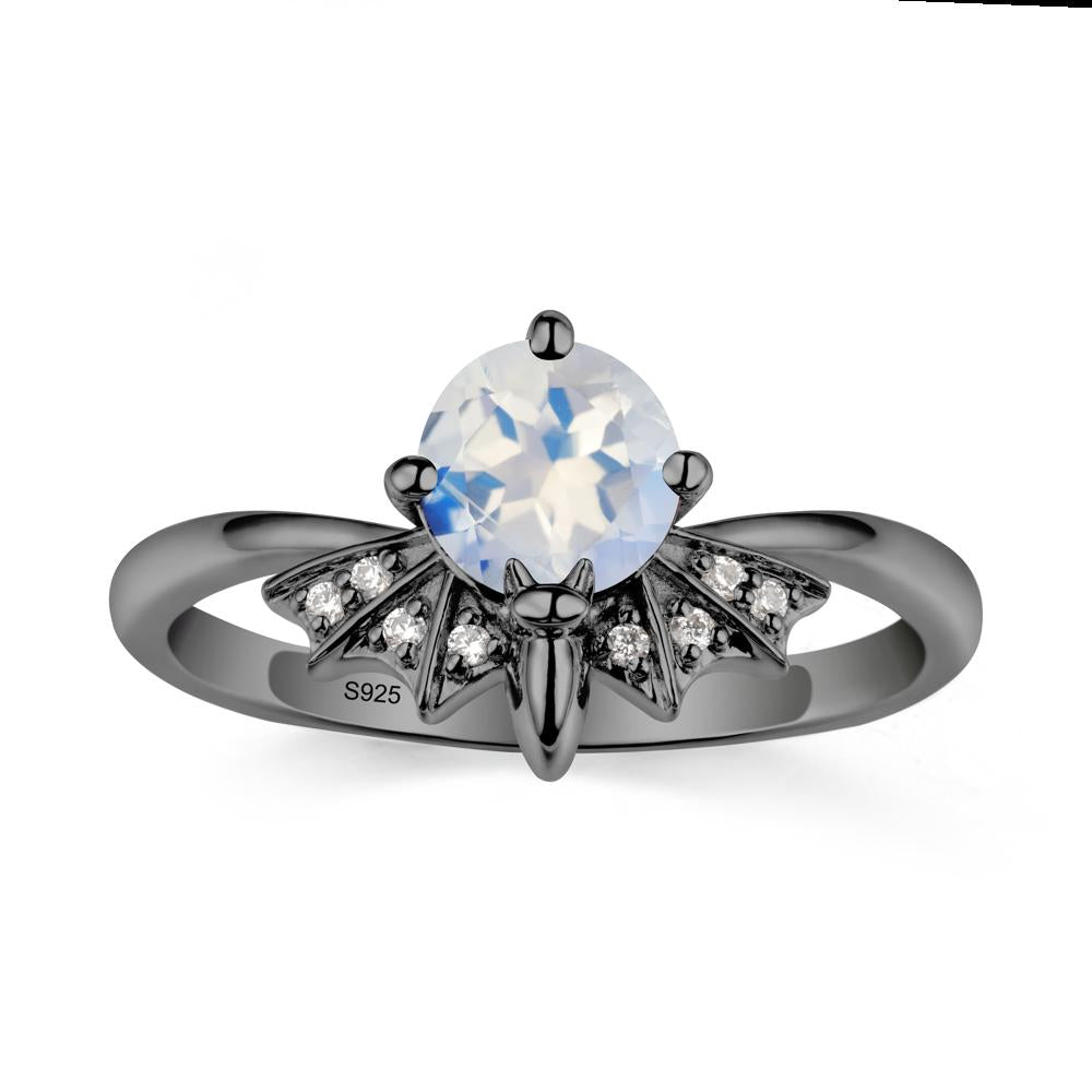 Gothic Bat Moonstone Ring - LUO Jewelry #metal_black finish sterling silver