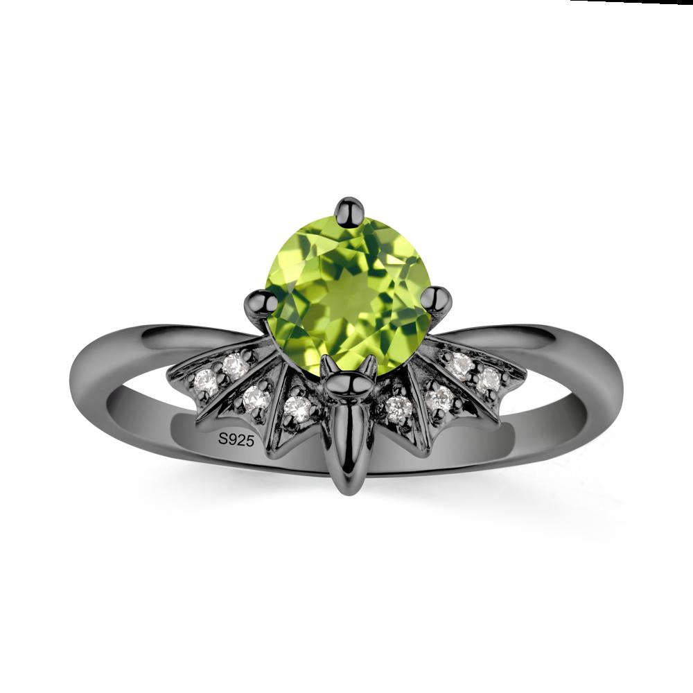 Gothic Bat Peridot Ring - LUO Jewelry #metal_black finish sterling silver